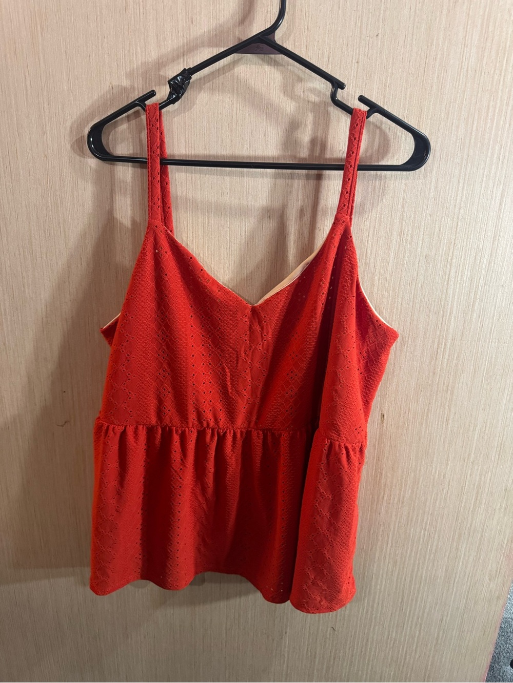 Women’s Urban Rose Burnt Orange Eyelet Peplum Cami Tank Top Size 3X
